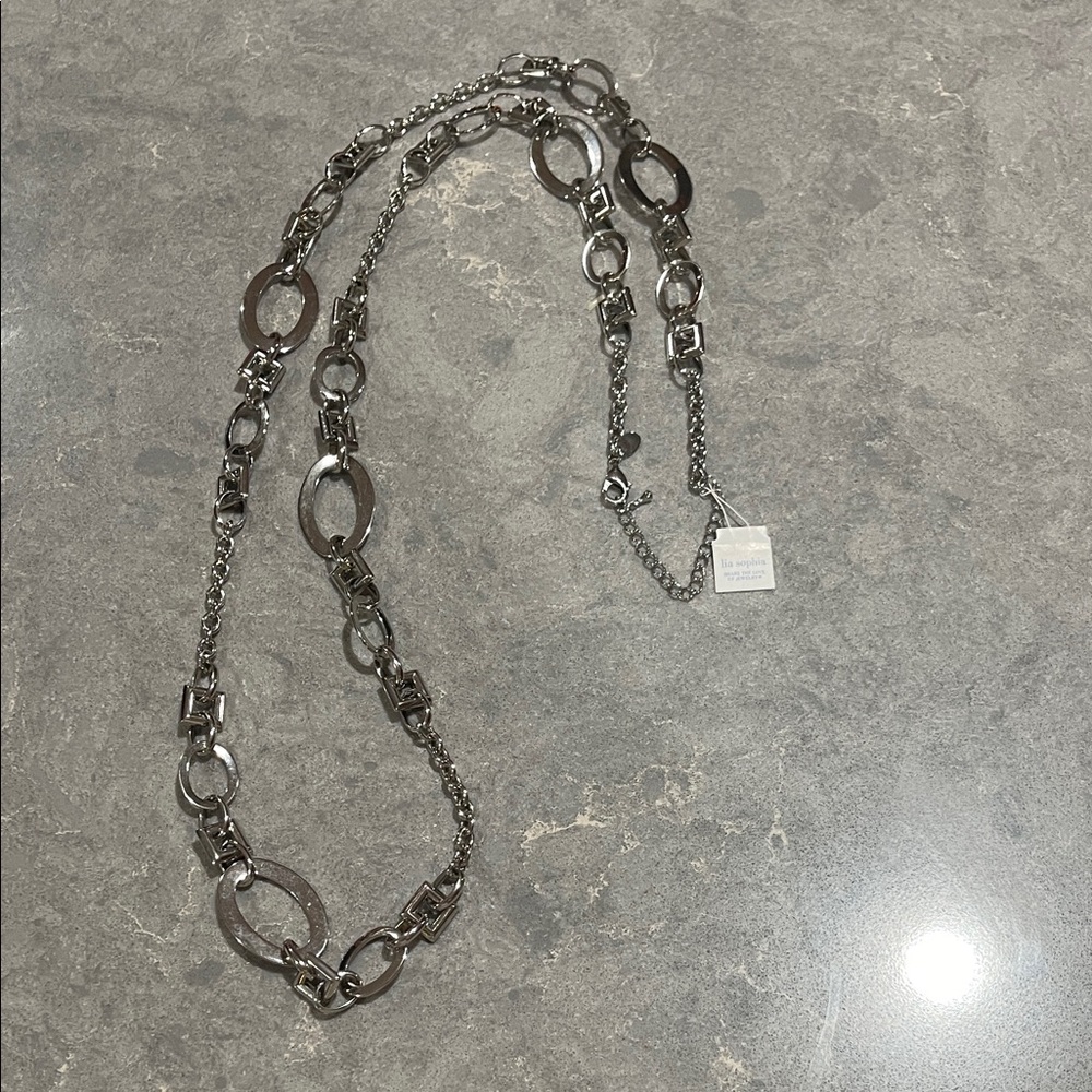 Lia Sophia Elegant Long Silver Chain Necklace 44”